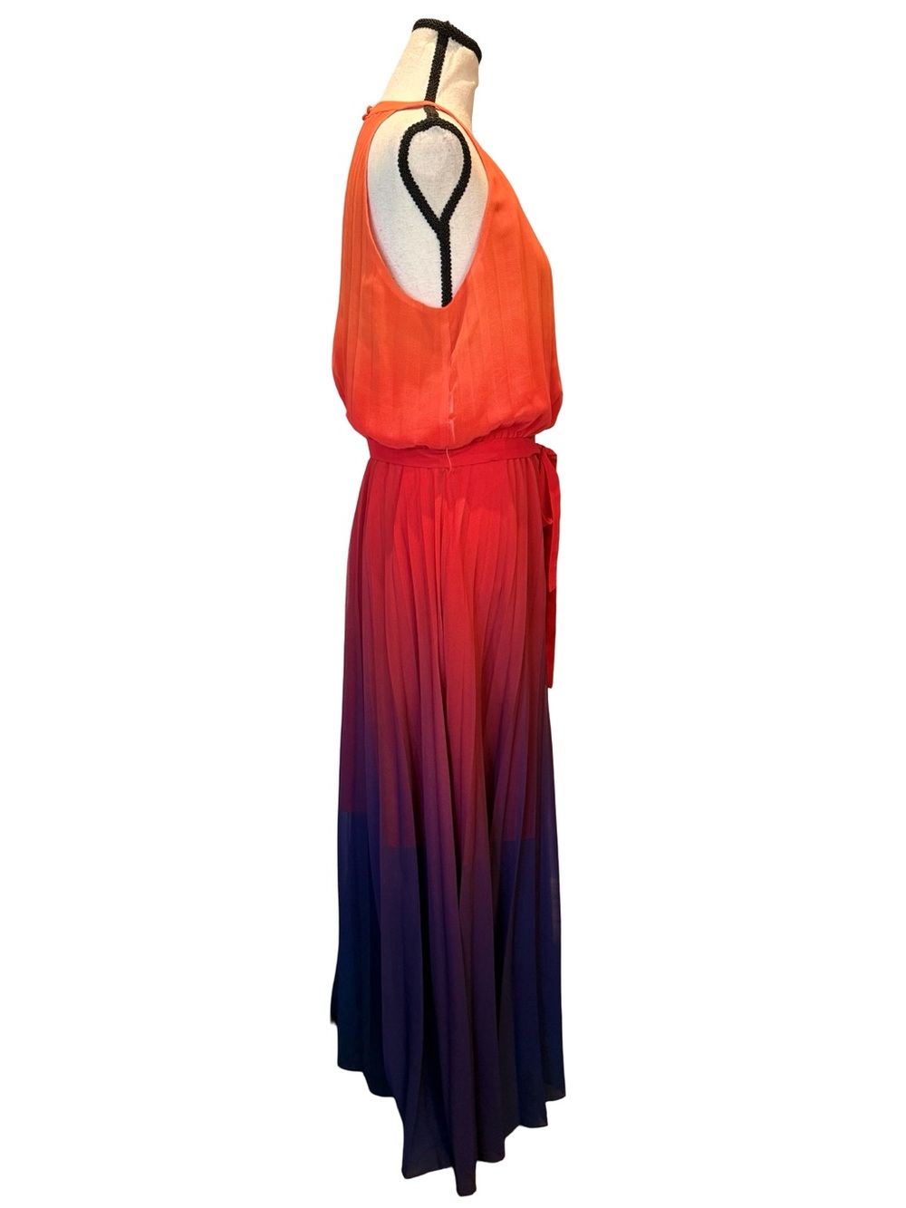 Rachel Roy Pleated Ombre Maxi Dress Orange Purple Halter Tie Waist Size 6 - Picture 5 of 12